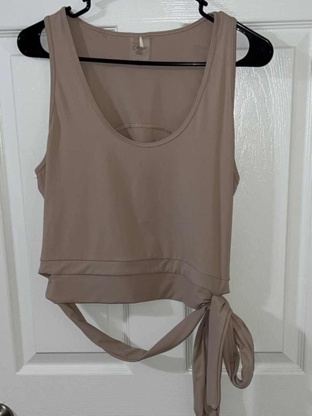 Cream Tie Front Crop Tank Top